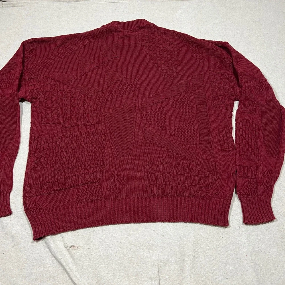 Parker of Vienna Mens‎ Burgundy Sweater Textured Geometric Crewneck Large